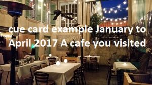 ieltsdata cue card example January to April 2017 A cafe you visited